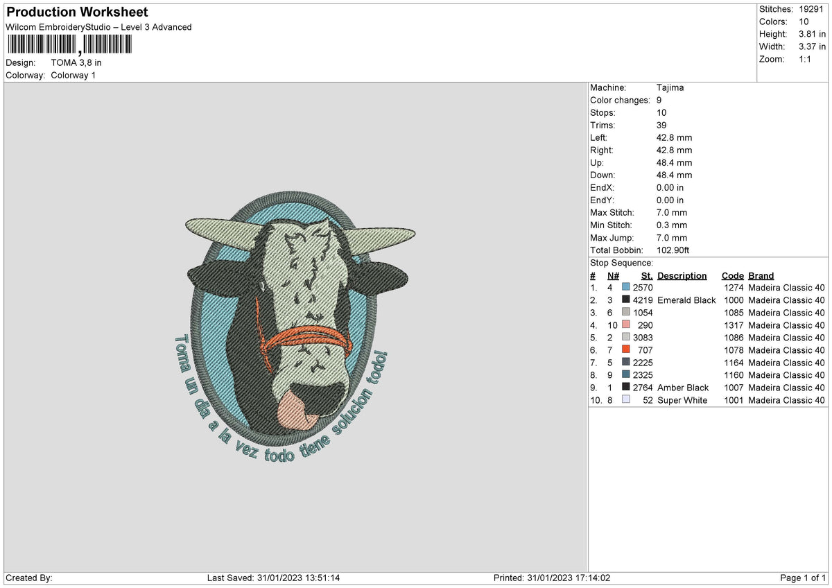 Toma Embroidery File 6 sizes