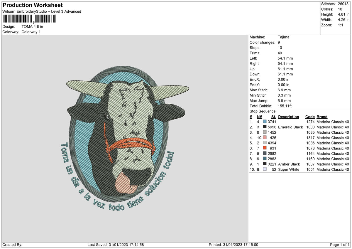 Toma Embroidery File 6 sizes