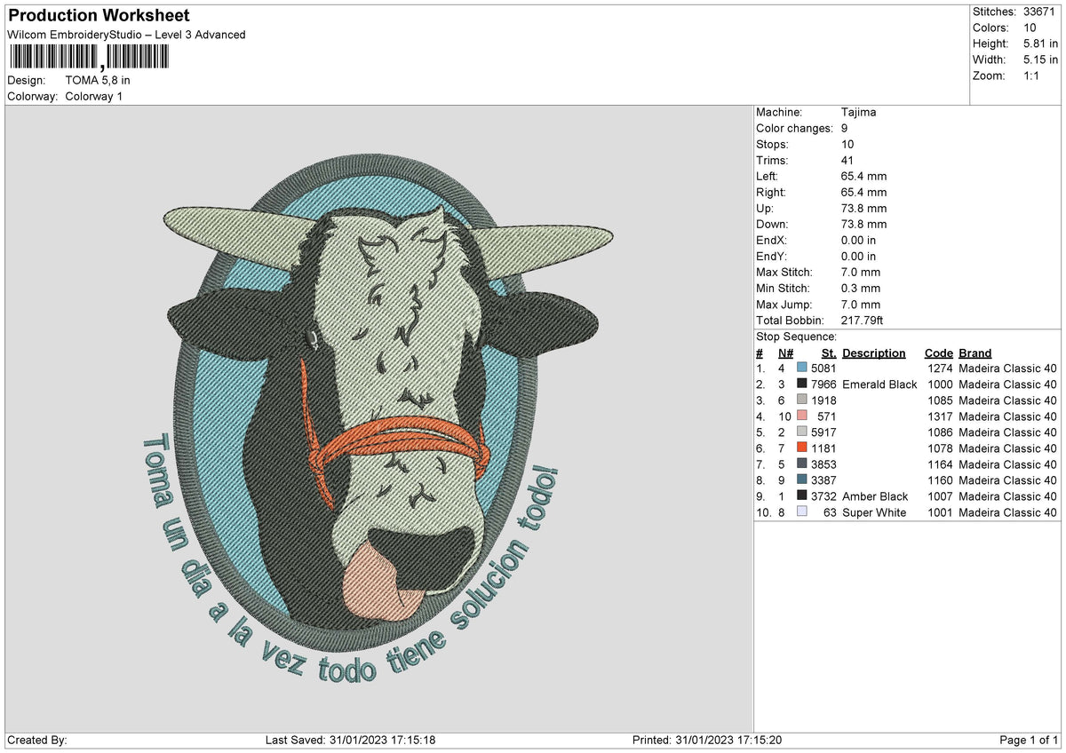 Toma Embroidery File 6 sizes