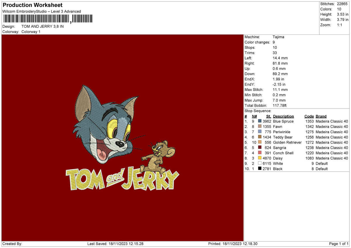 TOM JERRY Head Embroidery File 6 sizes