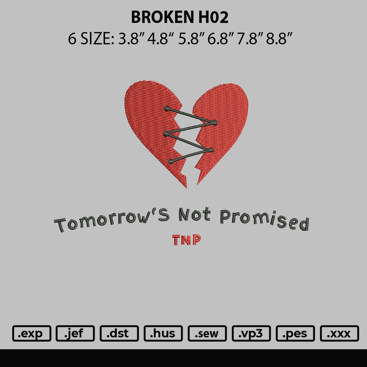 Broken H02 Embroidery File 6 sizes