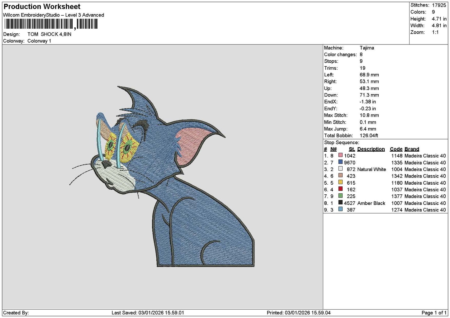 Tom 0301 Embroidery File 6 sizes