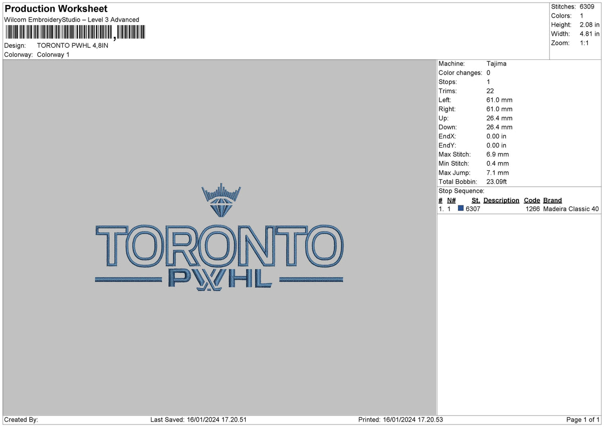 Toronto Text Embroidery File 6 sizes