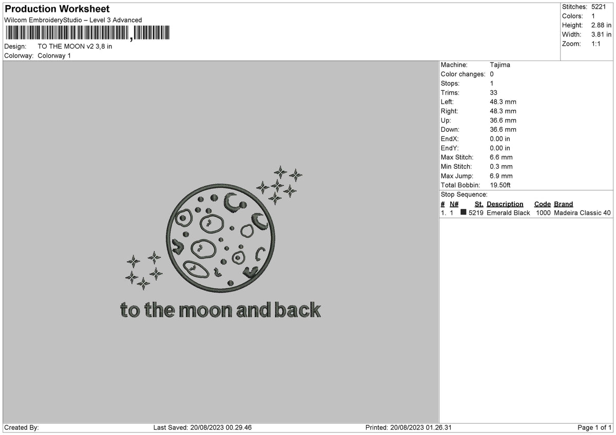 To The Moon V2 Embroidery File 6 sizes