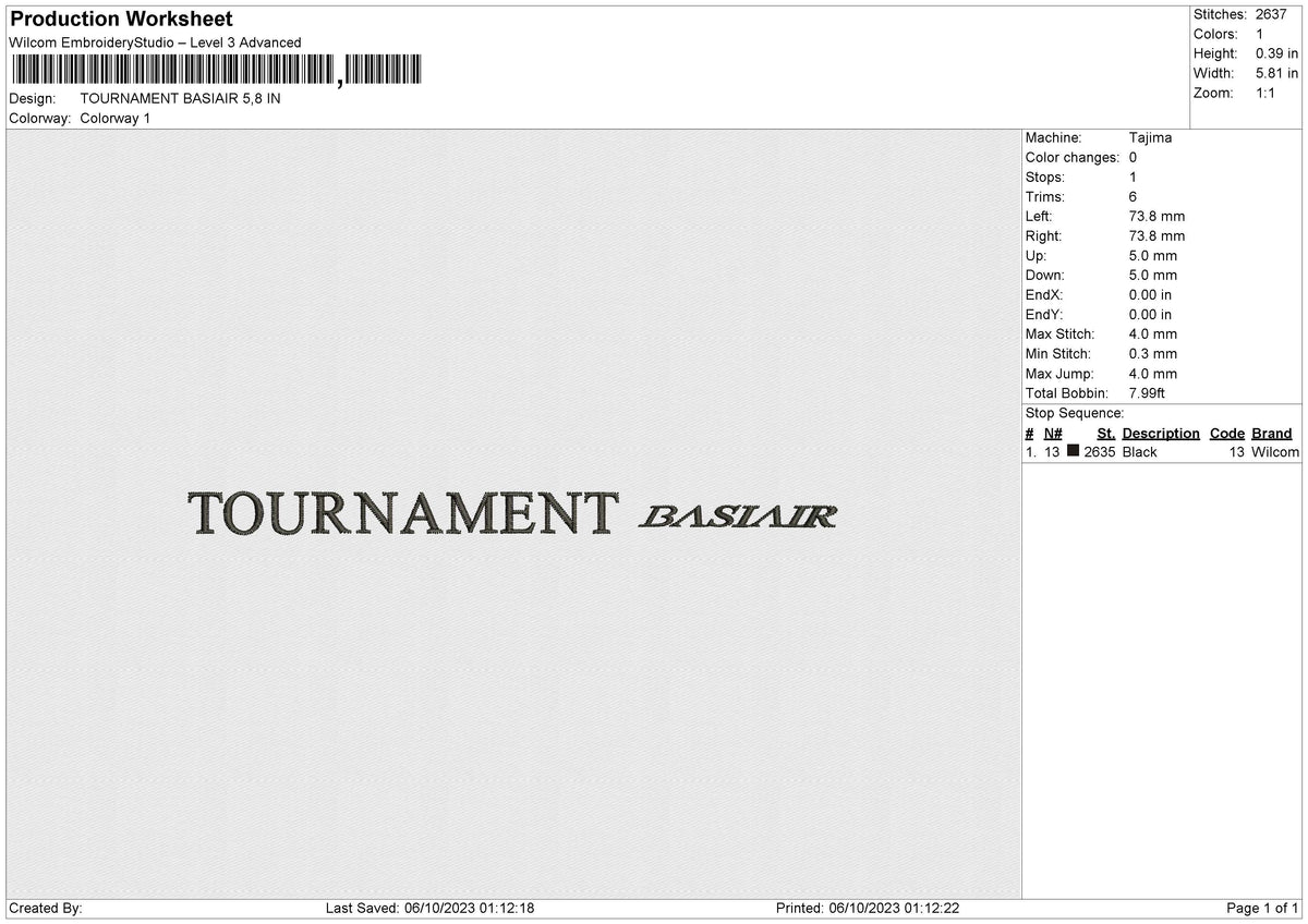 TOURNAMENT BASIAIR Embroidery File 6 size