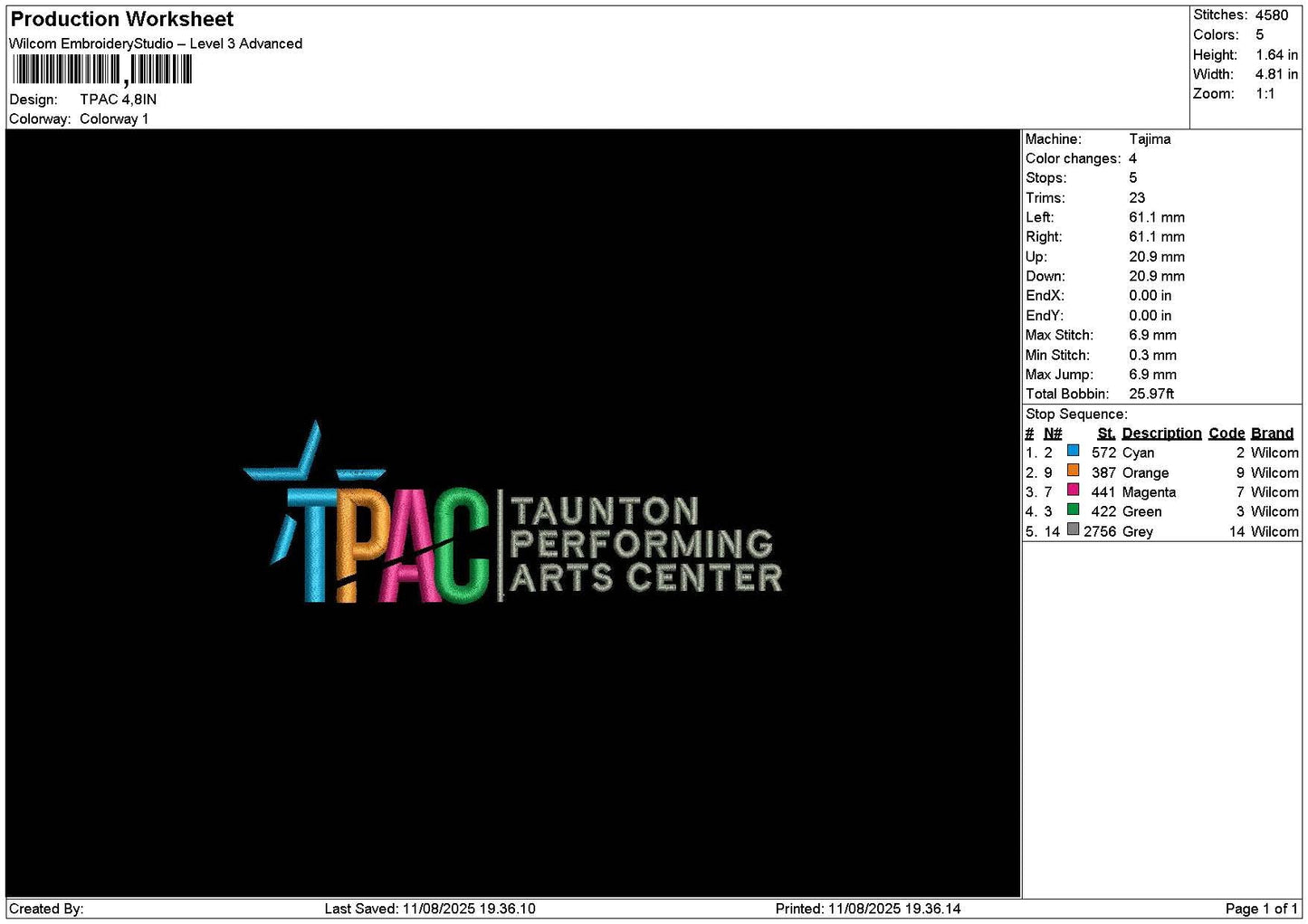 Tpactext Embroidery File 6 sizes
