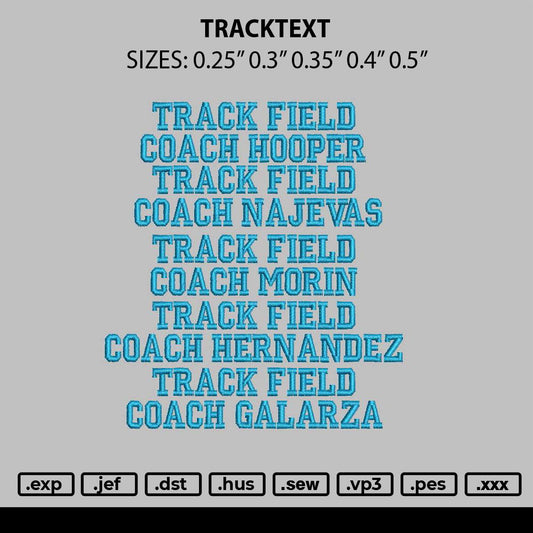 Tracktext Embroidery File 6 sizes