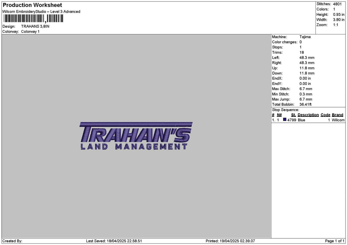 Trahanstext Embroidery File 6 sizes