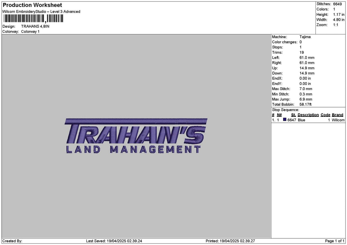 Trahanstext Embroidery File 6 sizes