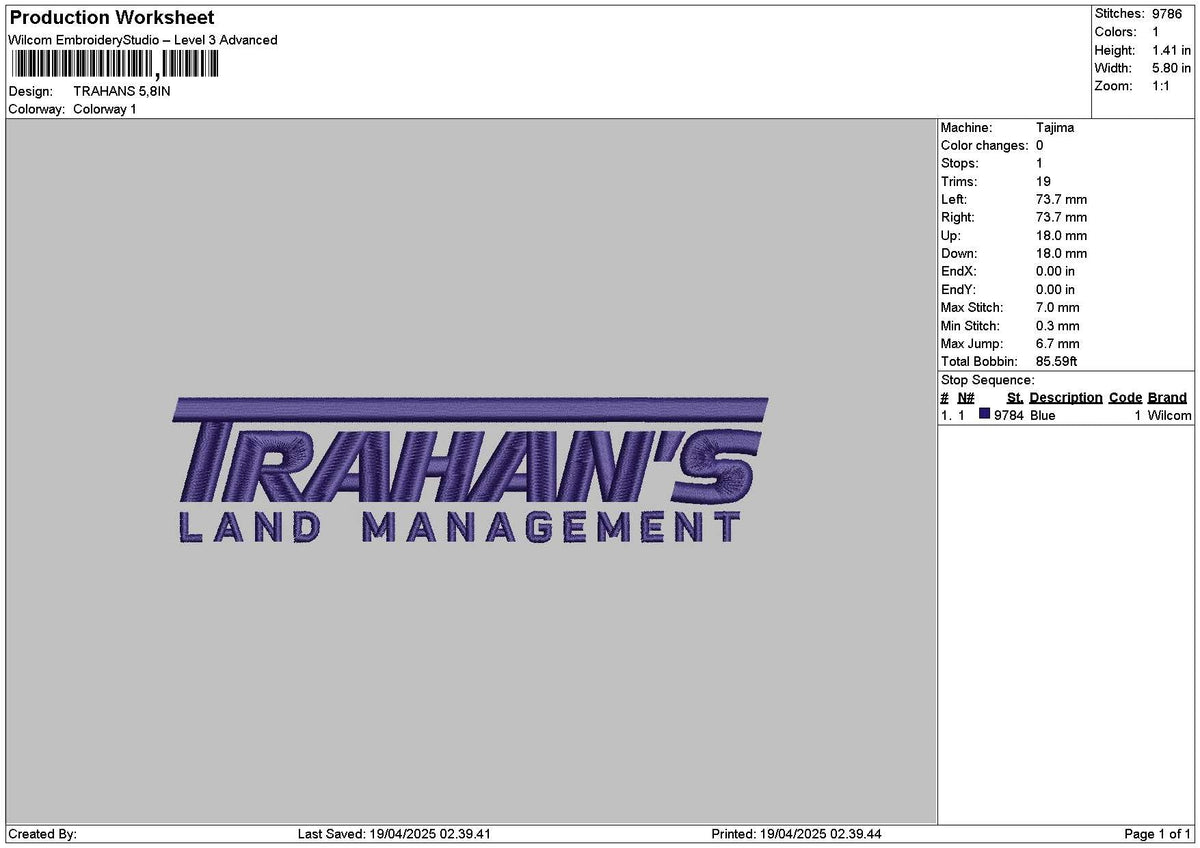 Trahanstext Embroidery File 6 sizes