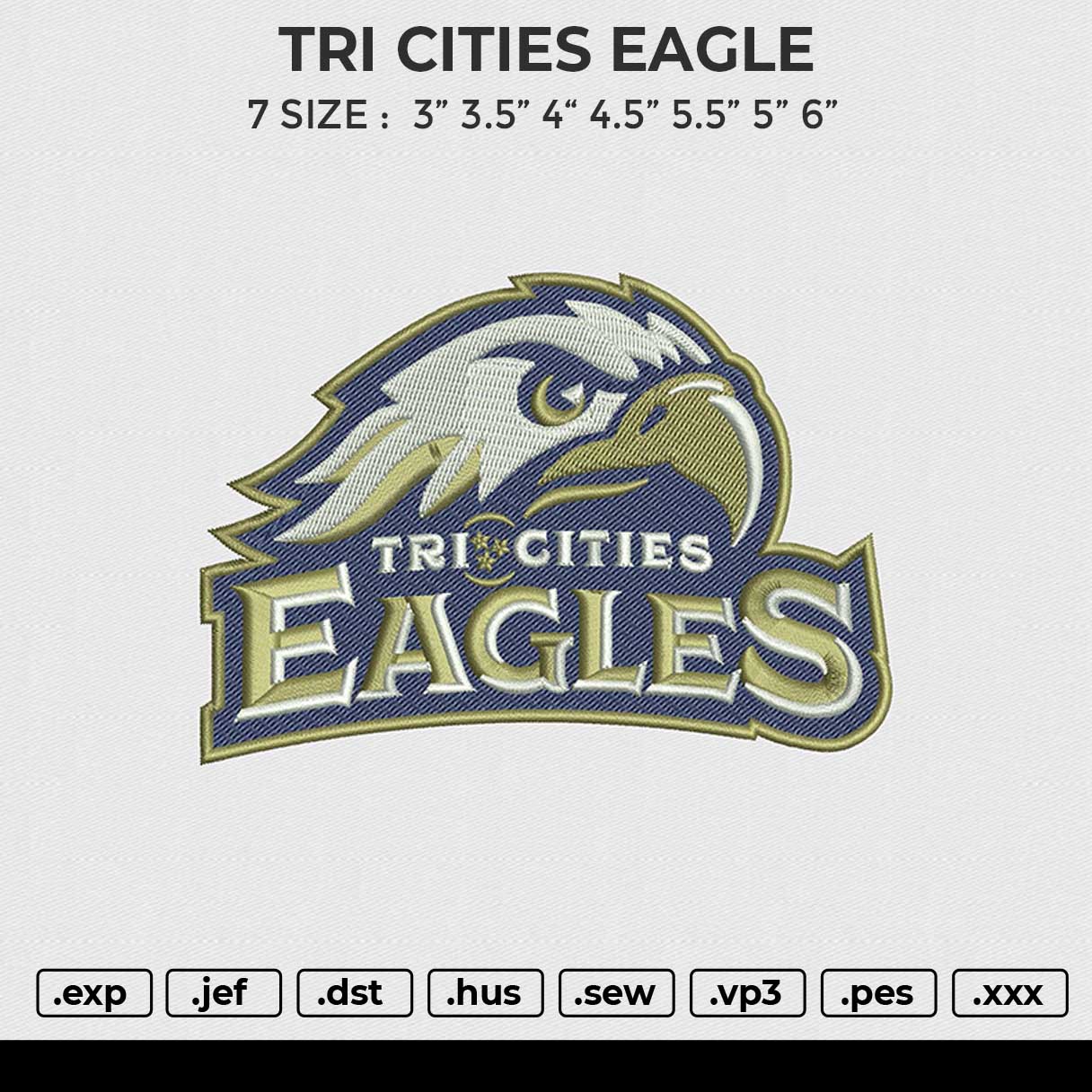 TRI CITIES EAGLE Embroidery File 6 sizes