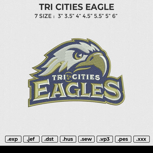 TRI CITIES EAGLE Embroidery File 6 sizes