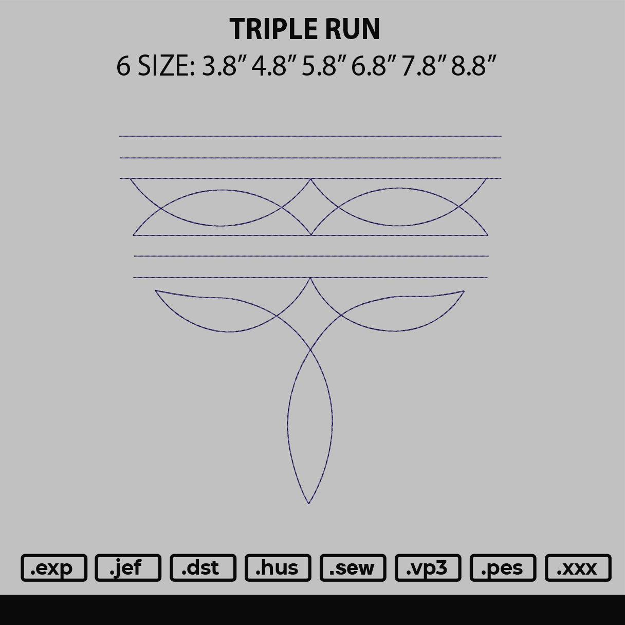 Triple Run Embroidery File 6 sizes