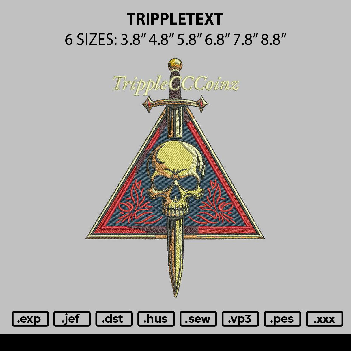 Trippletext Embroidery File 6 sizes
