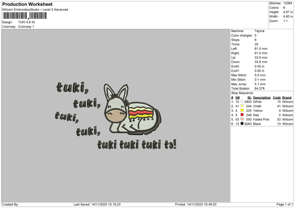 Donkey 1411 Embroidery File 6 sizes