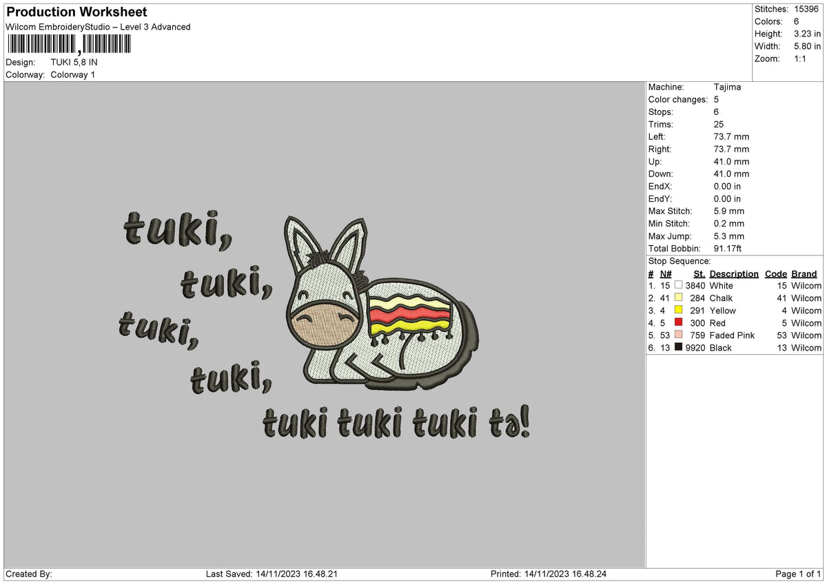 Donkey 1411 Embroidery File 6 sizes