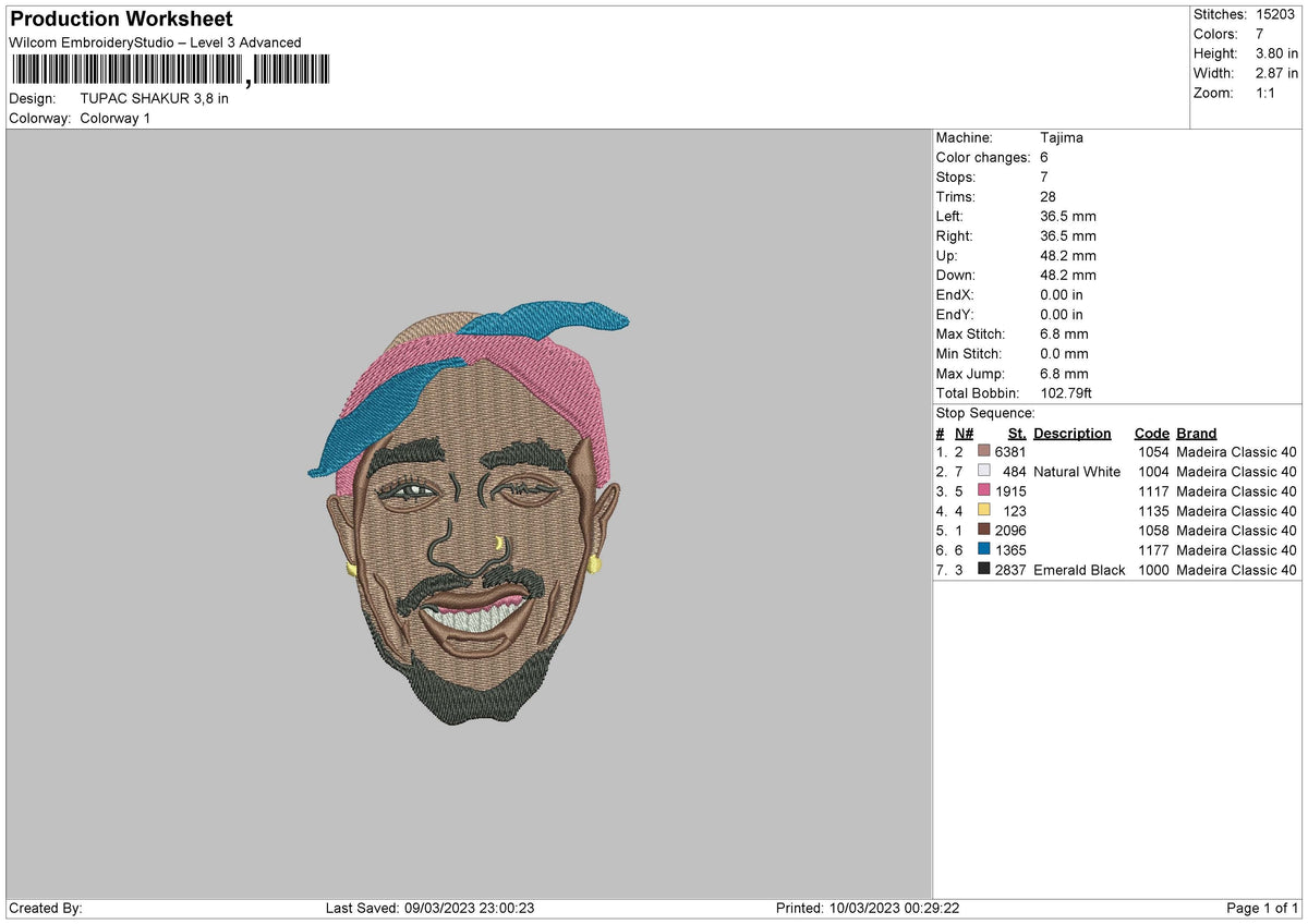 Tupac S Embroidery File 6 sizes