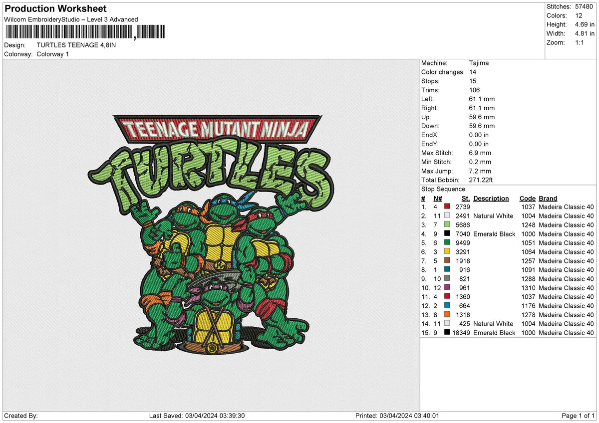 TURTLES TEENAGE Embroidery File 6 size