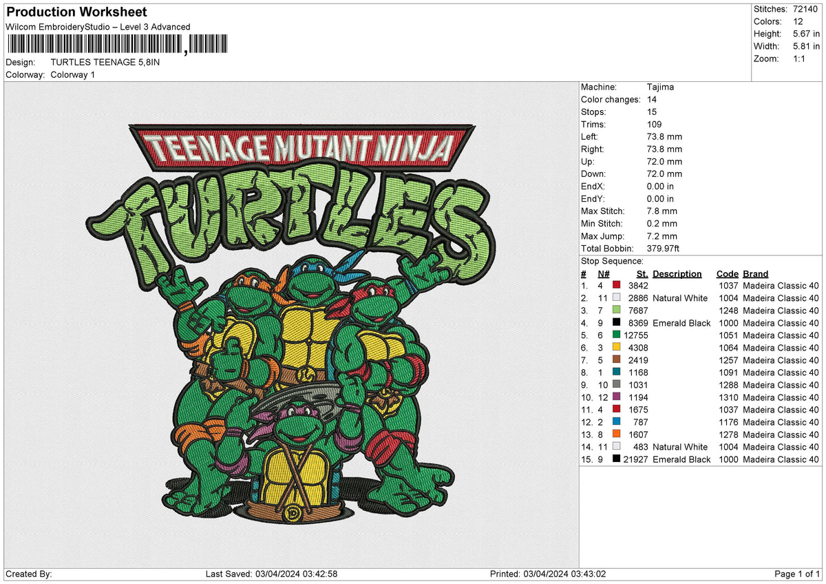 TURTLES TEENAGE Embroidery File 6 size