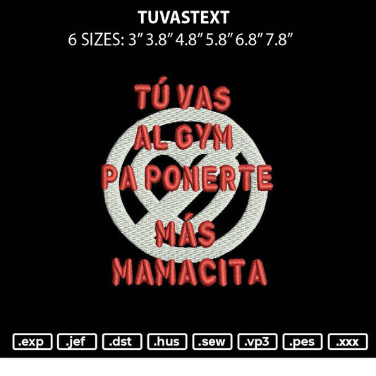 Tuvastext Embroidery File 6 sizes