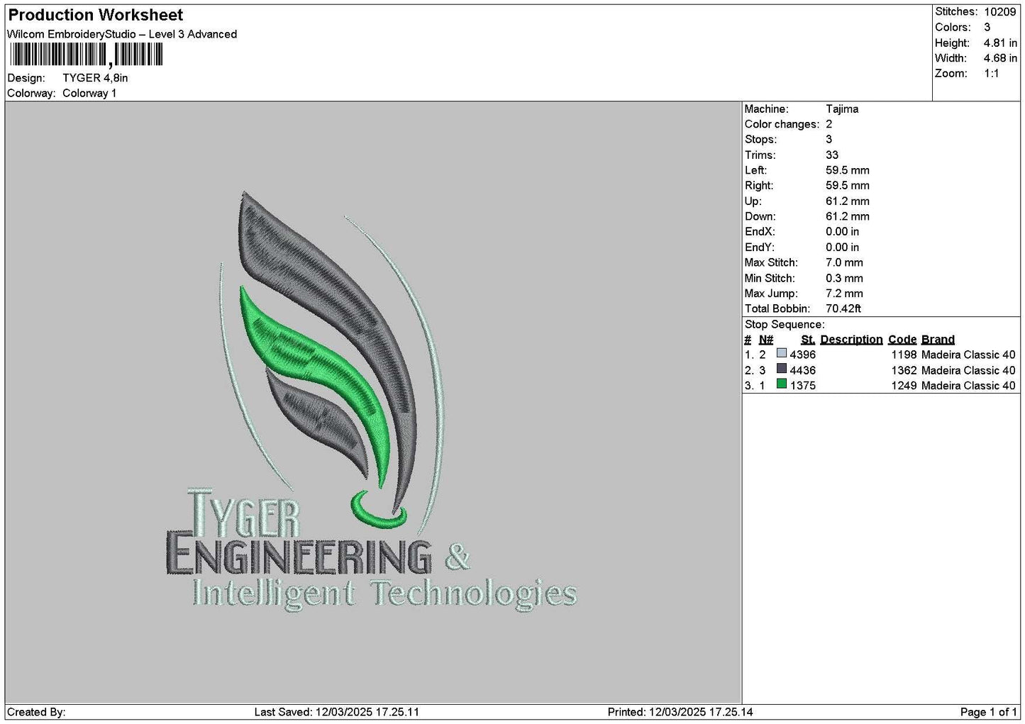 Tygertext Embroidery File 6 sizes