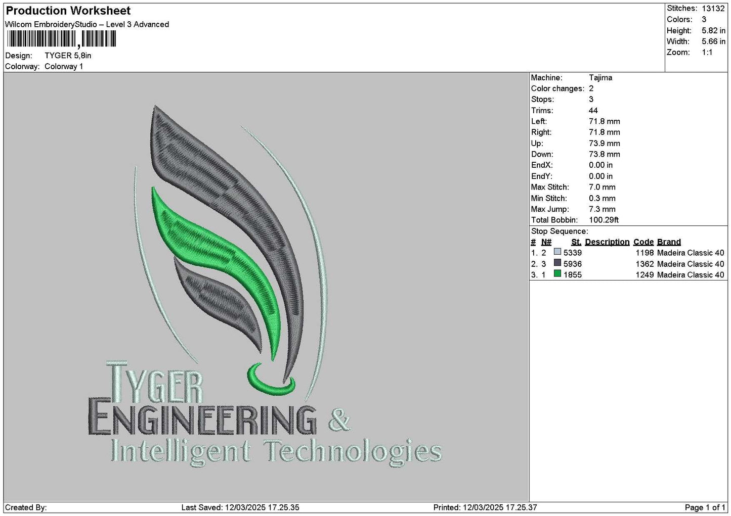 Tygertext Embroidery File 6 sizes