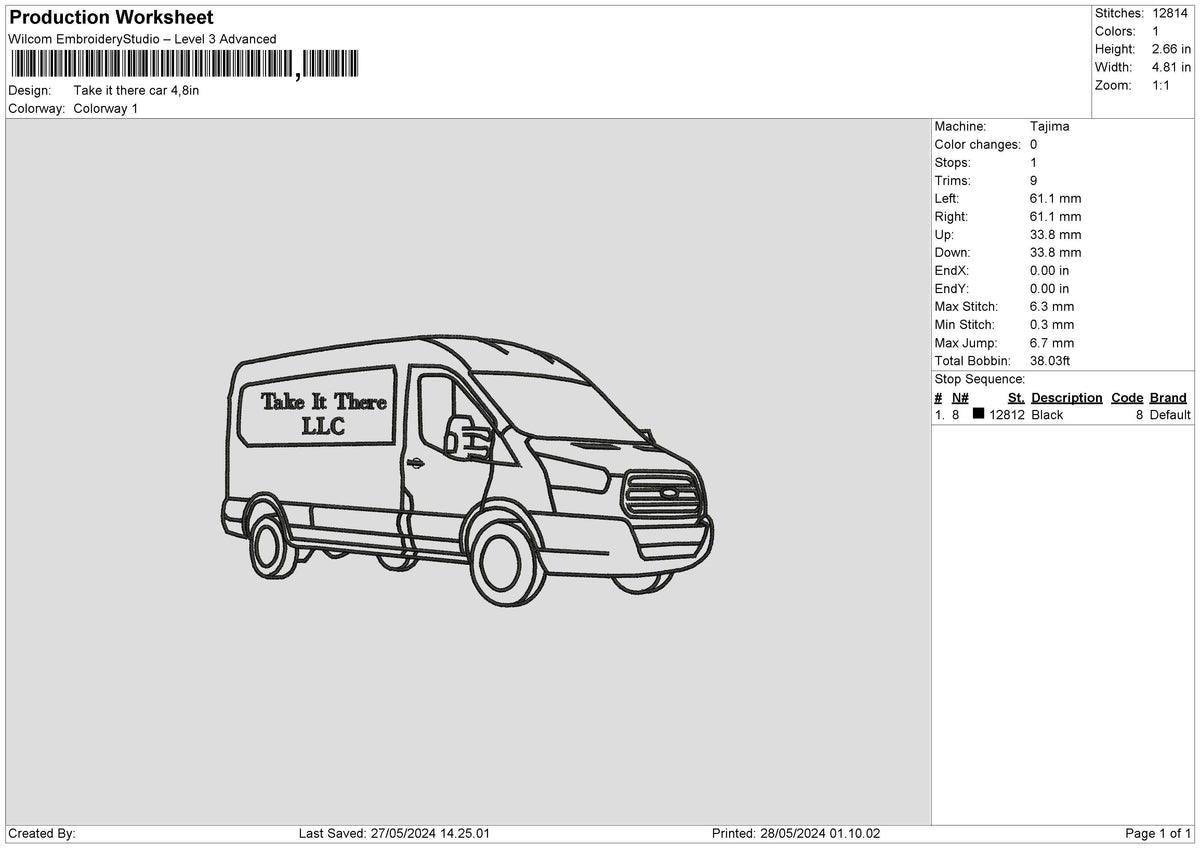 Outline Car 2708 Embroidery File 6 sizes