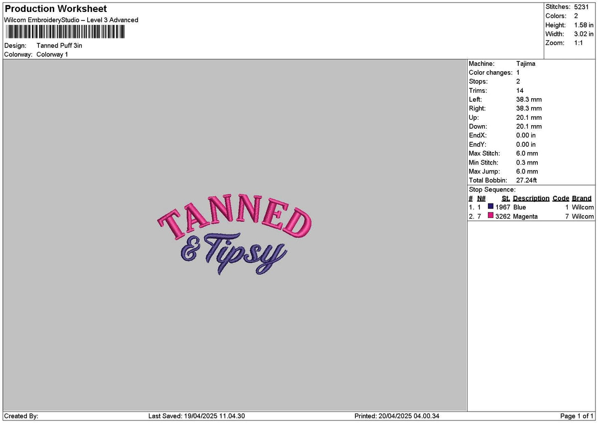 Tannedtext Embroidery File 6 sizes
