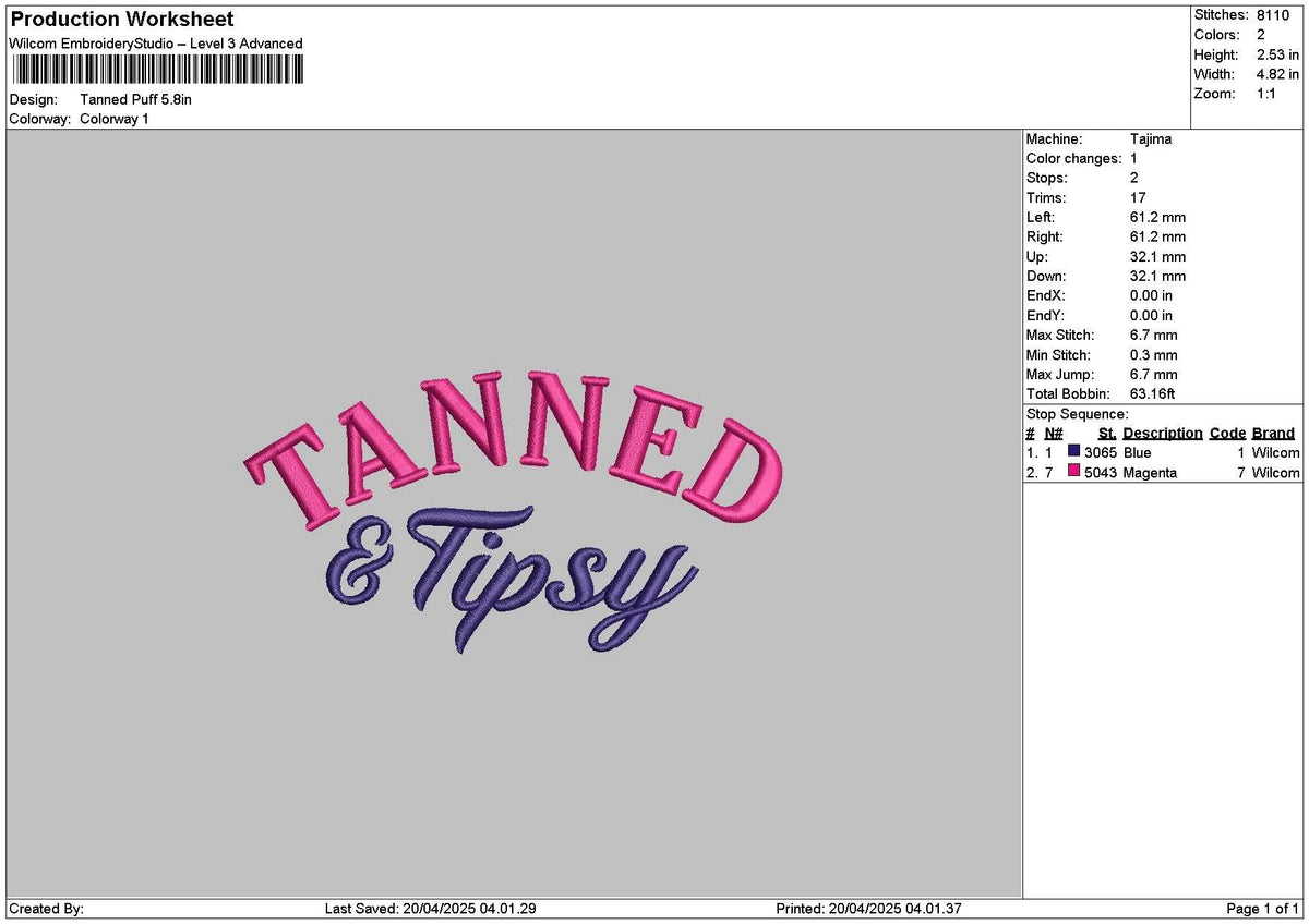 Tannedtext Embroidery File 6 sizes