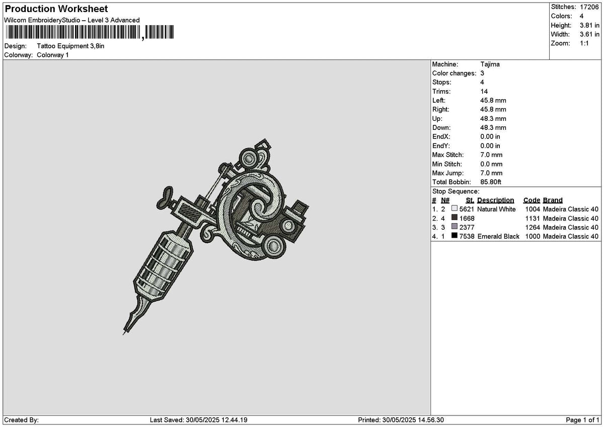Tattoo Equip Embroidery File 6 sizes