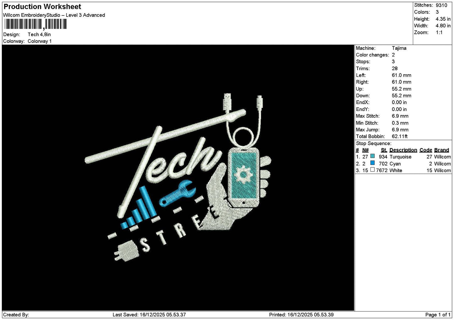 Techtext 1612 Embroidery File 6 sizes