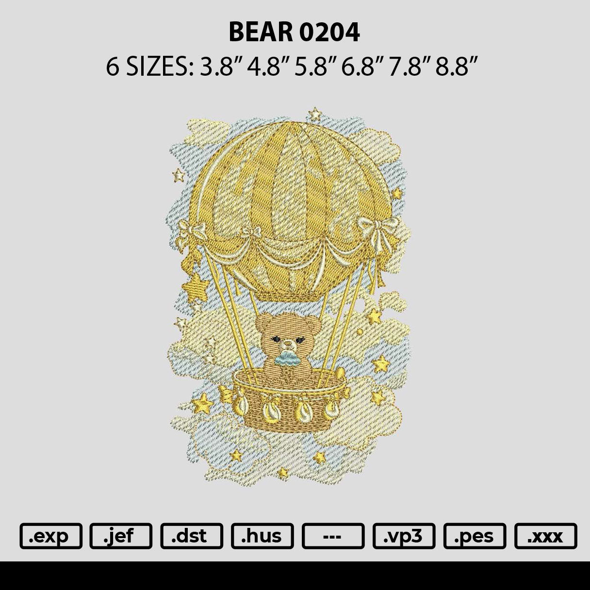 Bear 0204 Embroidery File 6 sizes