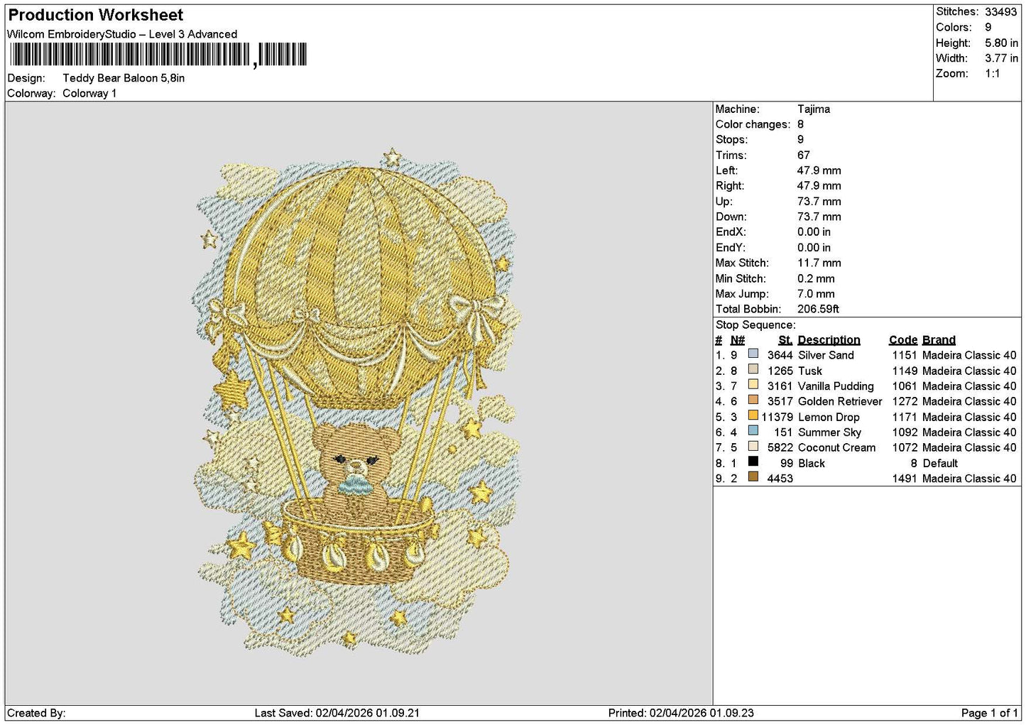 Bear 0204 Embroidery File 6 sizes