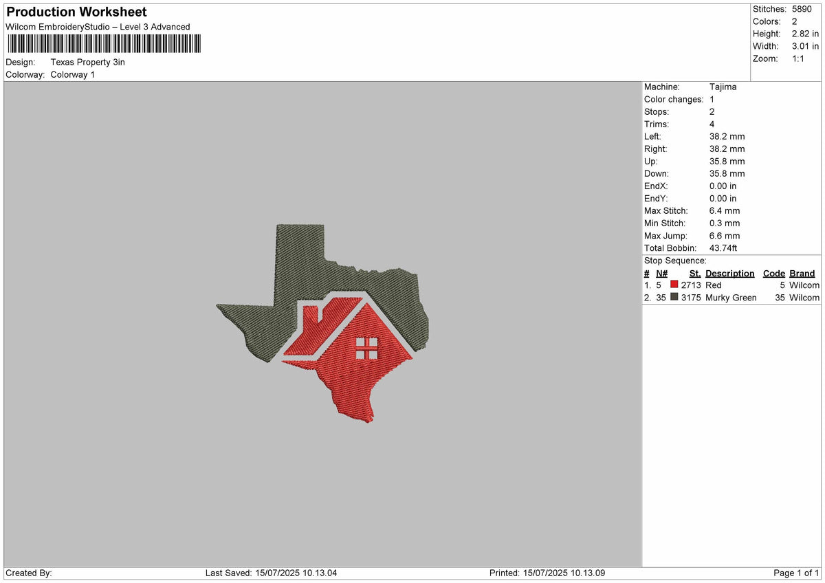 Texas Property Embroidery File Design