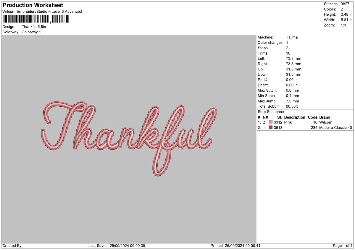 Thankfultext Embroidery File 6 sizes