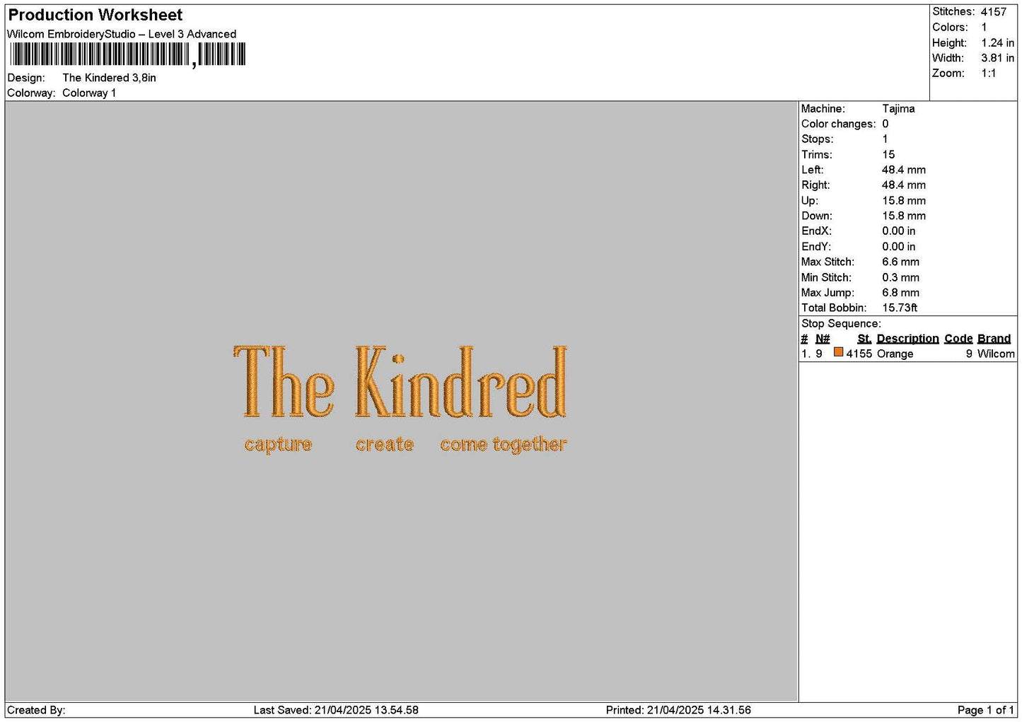 Kindredtext Embroidery File 6 sizes