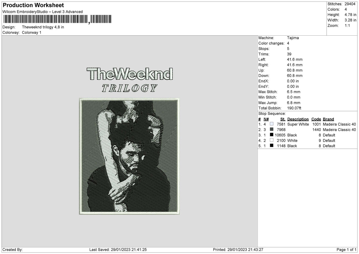 Theweeknd Bnw Embroidery File 6 sizes