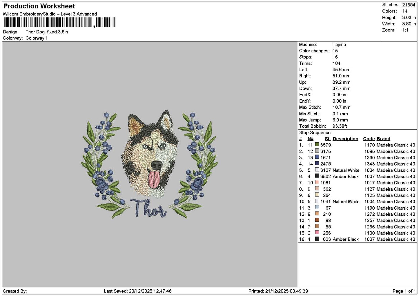 Thor Dog Embroidery File 6 sizes
