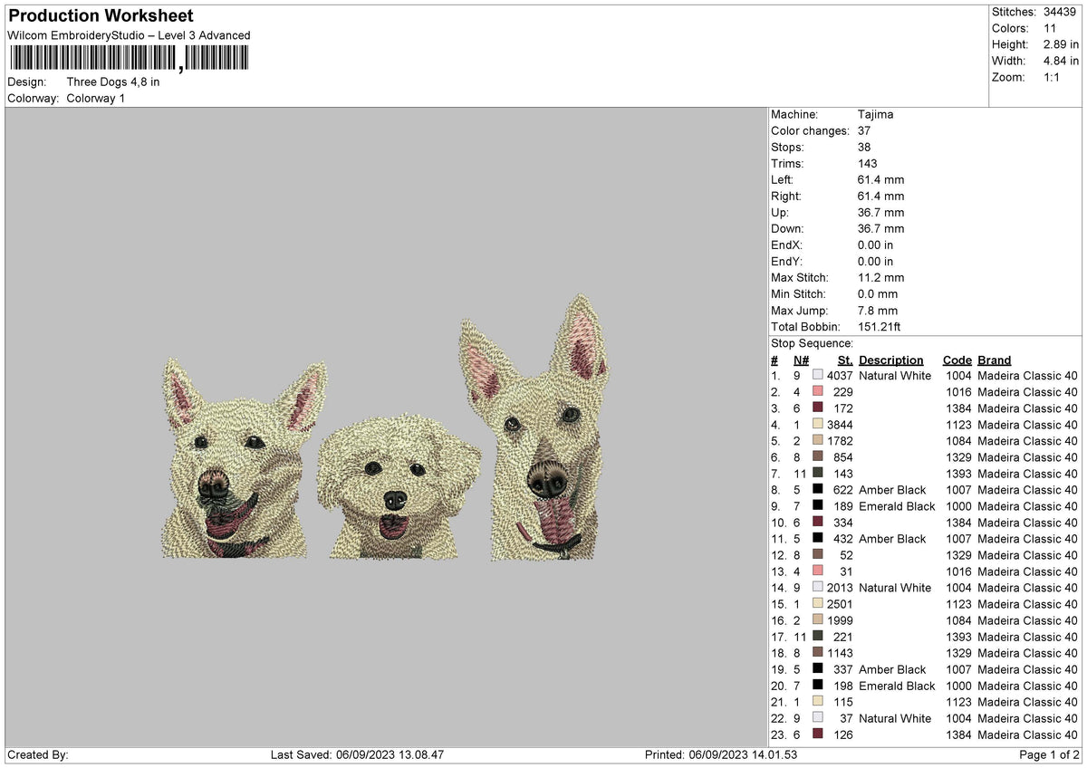 Three Dogs 0609 Embroidery File 6 sizes