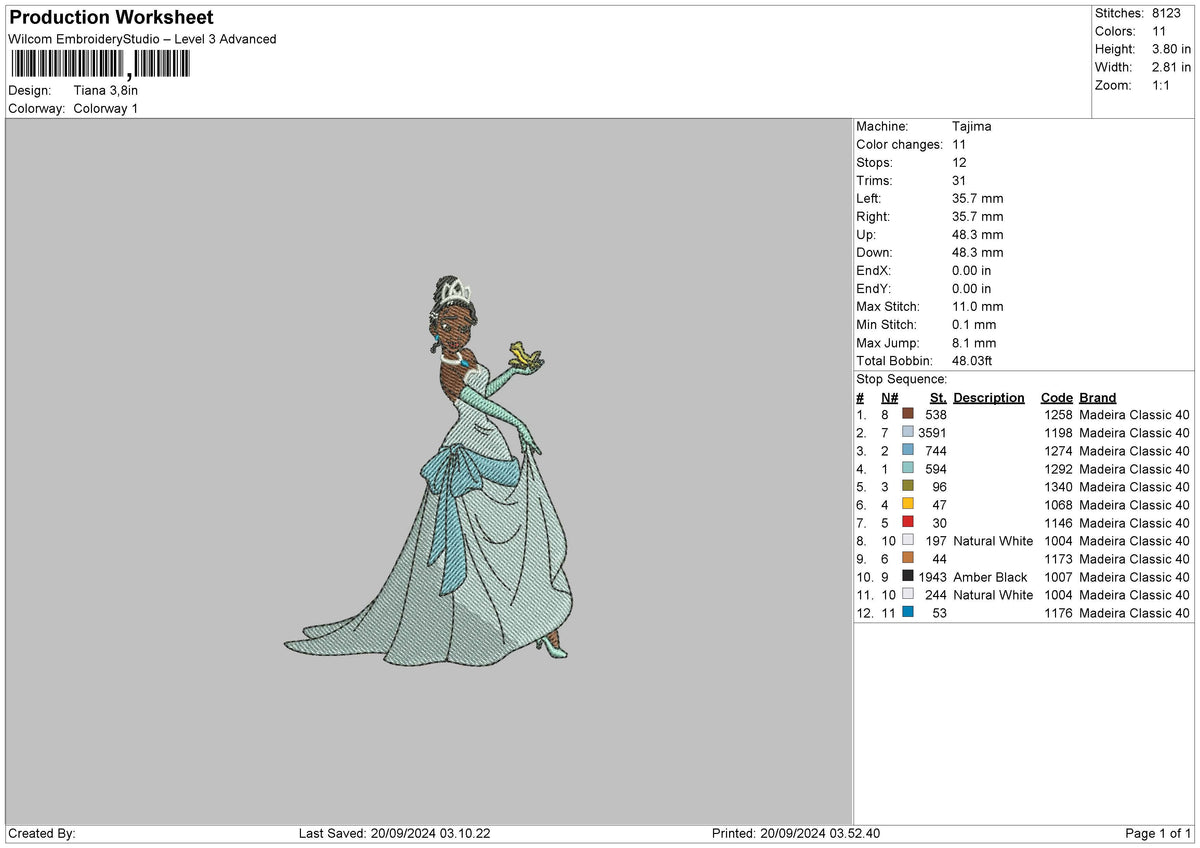 Tiana 1908 Embroidery File 6 sizes