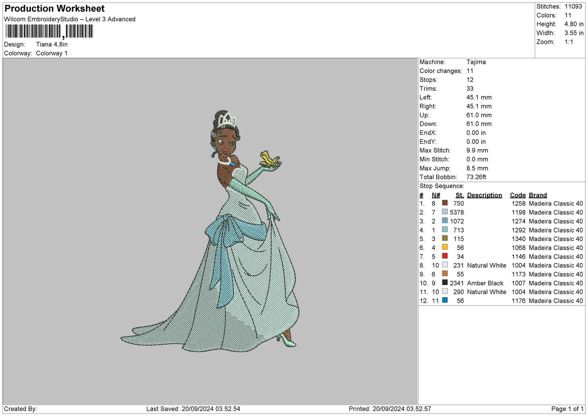 Tiana 1908 Embroidery File 6 sizes