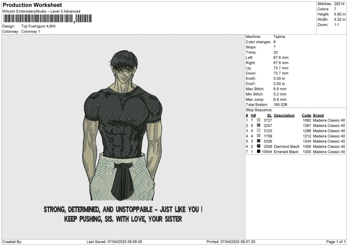 Toji Fushiguro Embroidery File 6 size