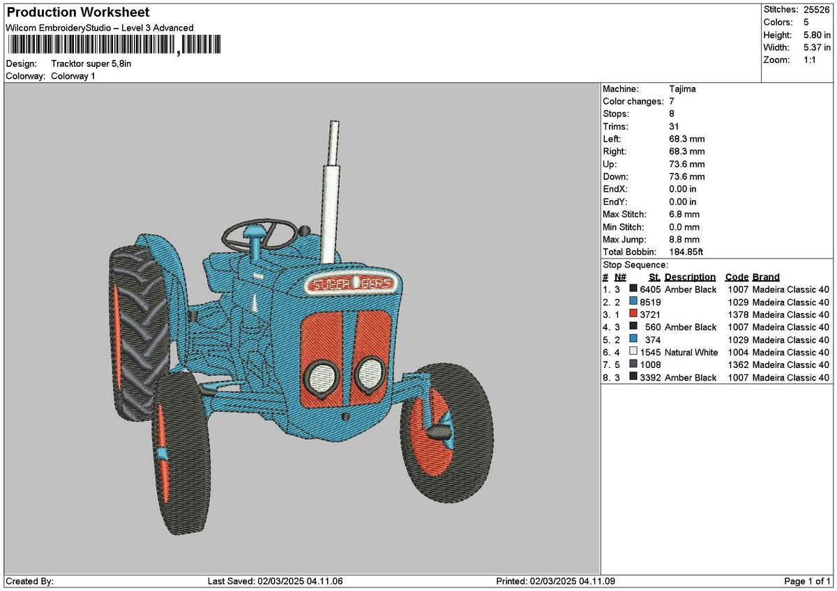Tractor 0203 Embroidery File 6 sizes