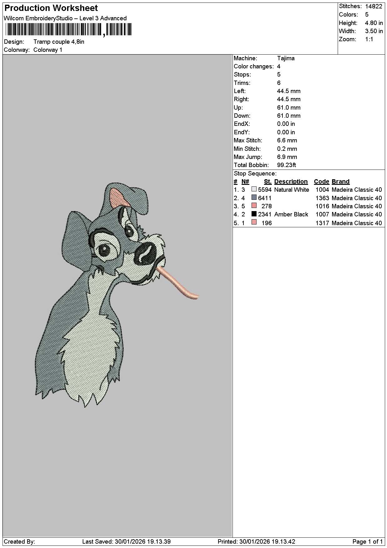 Dog Grey Embroidery File 6 sizes
