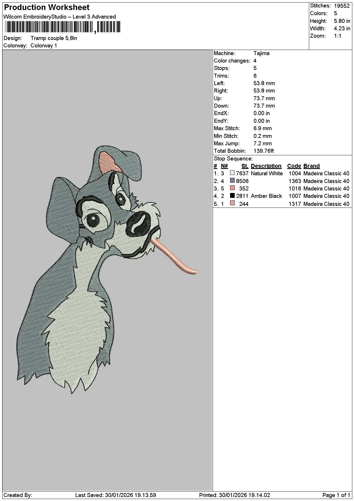 Dog Grey Embroidery File 6 sizes