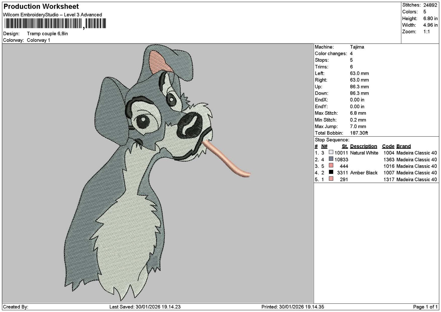 Dog Grey Embroidery File 6 sizes