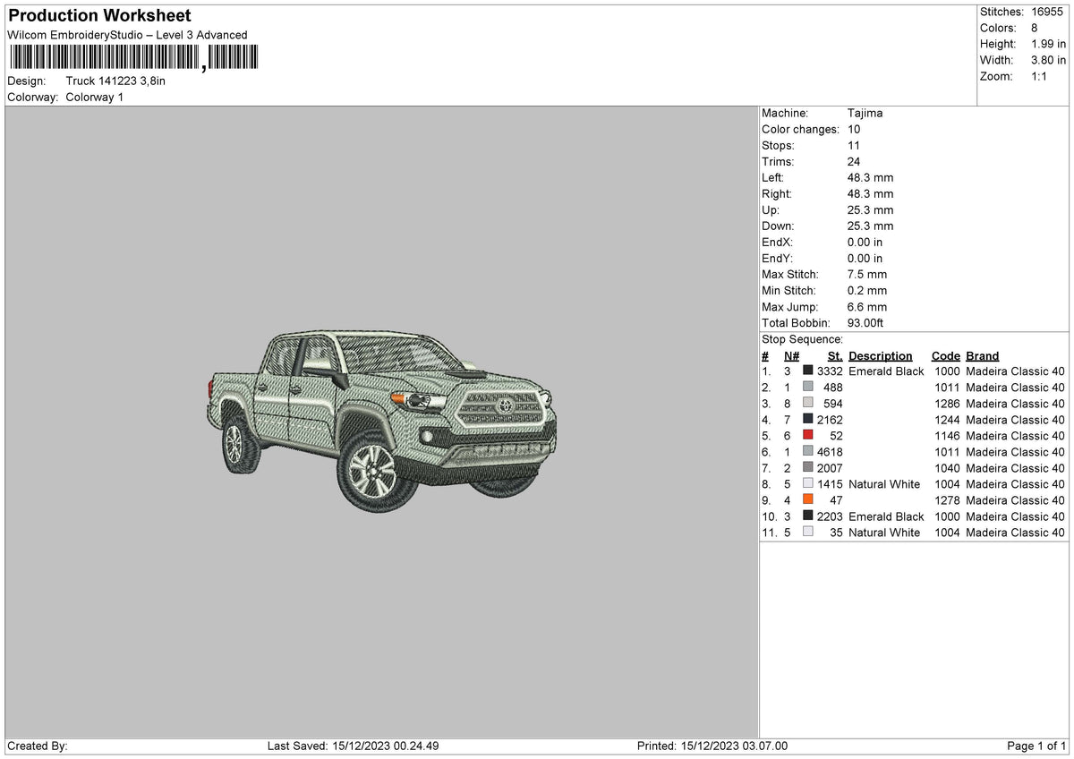 Truck 1412 Embroidery File 6 sizes