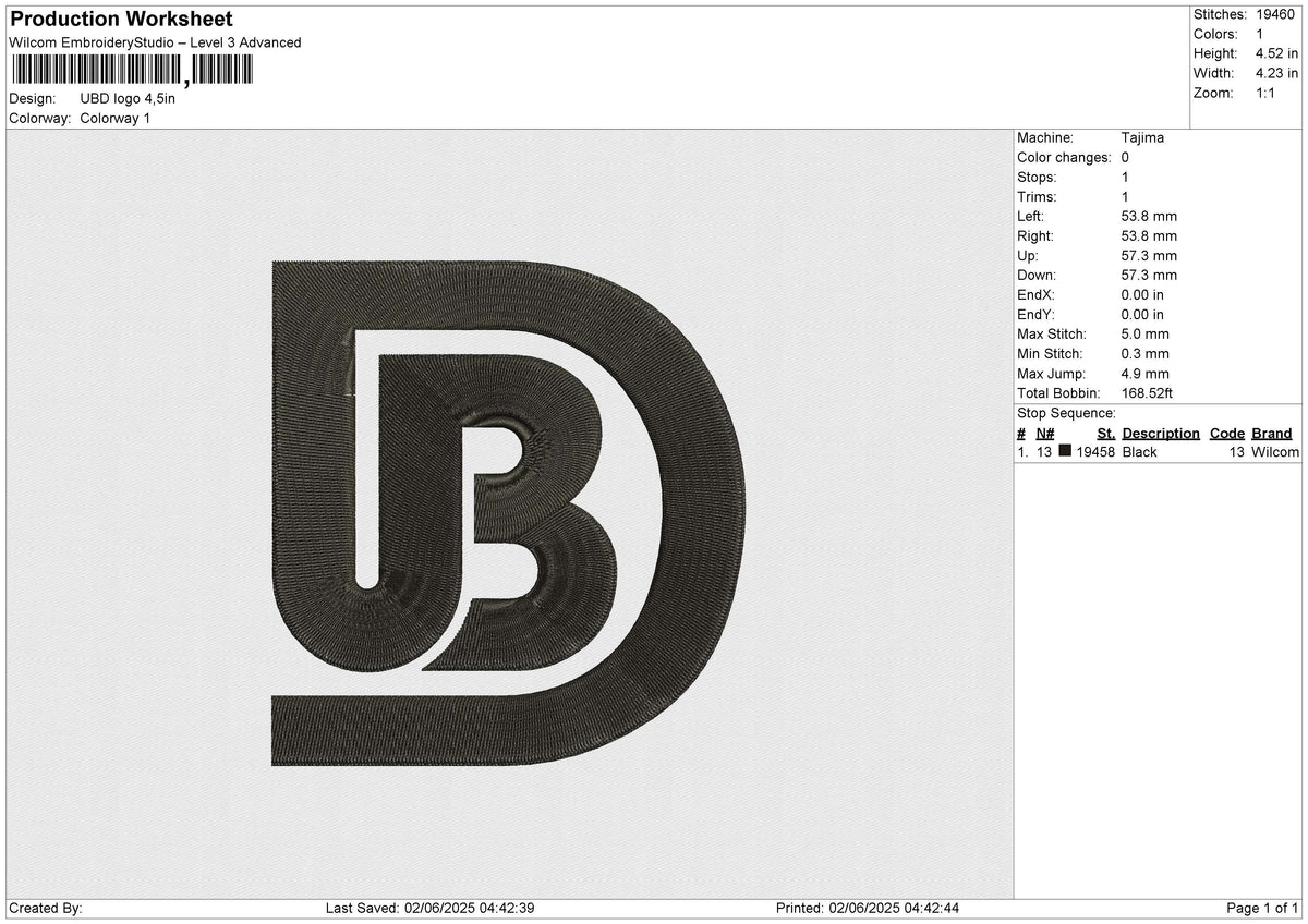 UBD logo Embroidery File&nbsp;6 size