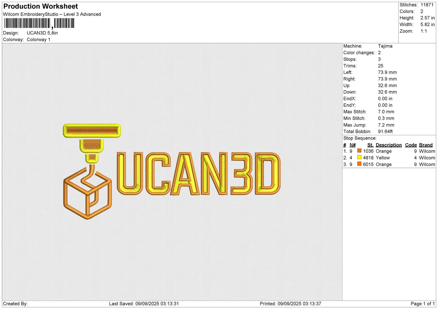 UCAN3D Embroidery File 6 sizes