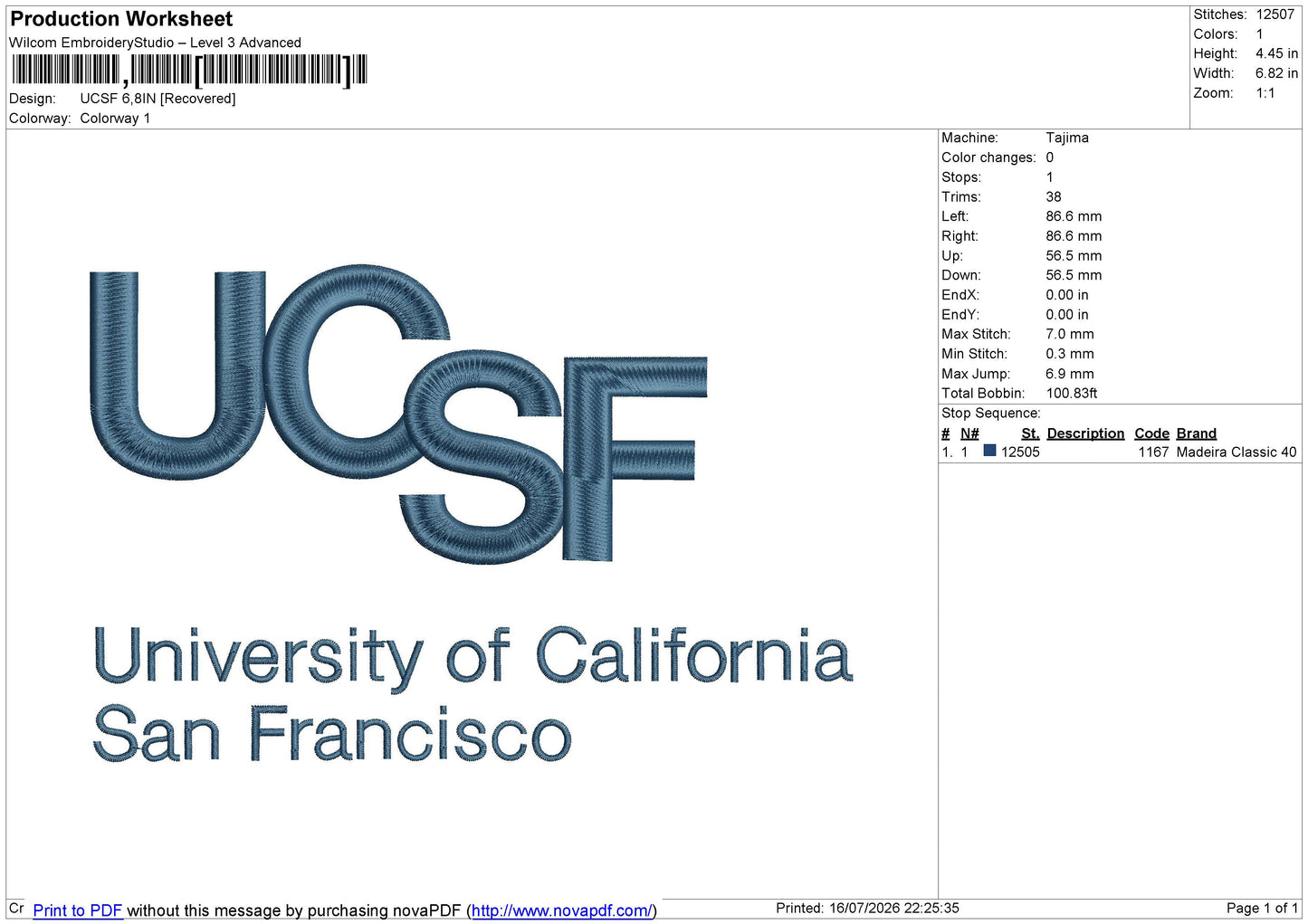 UCSF Embroidery File 6 sizes